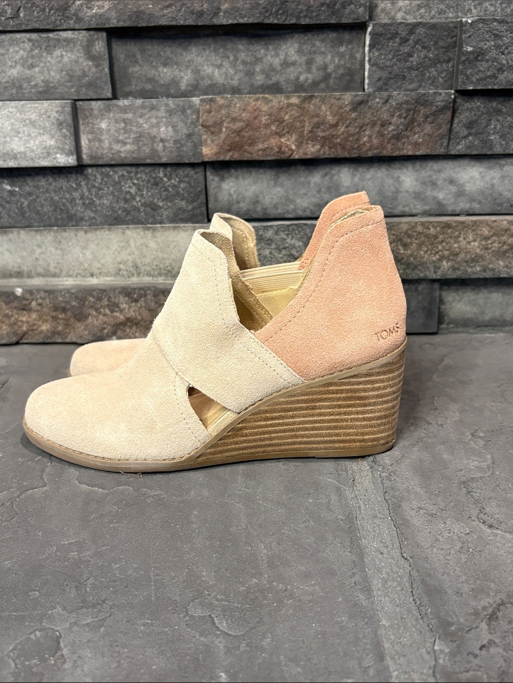 Toms Two-Tone Suede Wedge Booties w/ Cutout